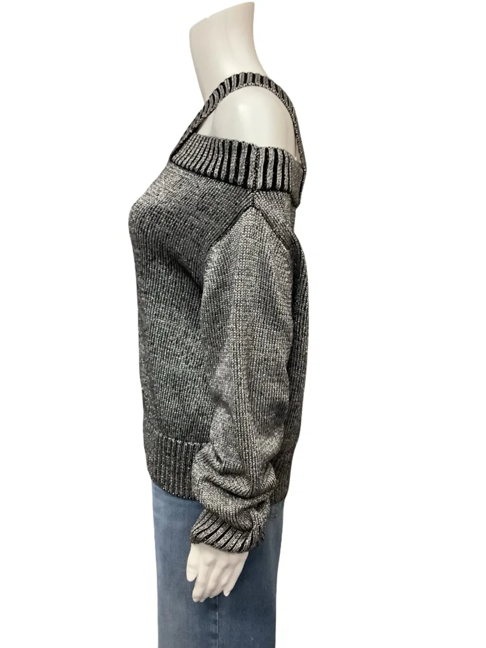 RTA Top Asymmetrical Metallic Sweater Silver Size: M